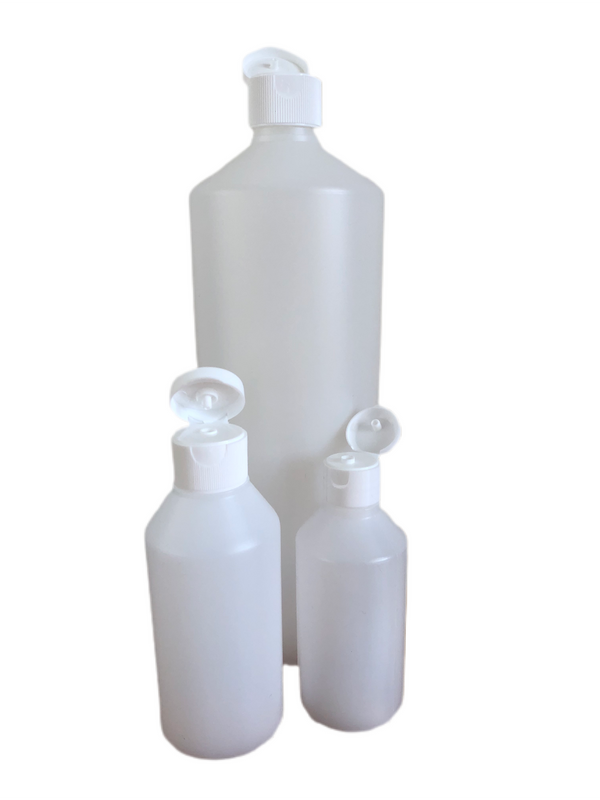 HDPE Natural Plastic Bottles Comes With White hinged Flip Top Caps 30ml to 1Litre
